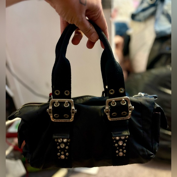 Y2K Franco Sarto black nylon handbag with silver buckle hardware and gems 🖤💎 - Picture 5 of 16